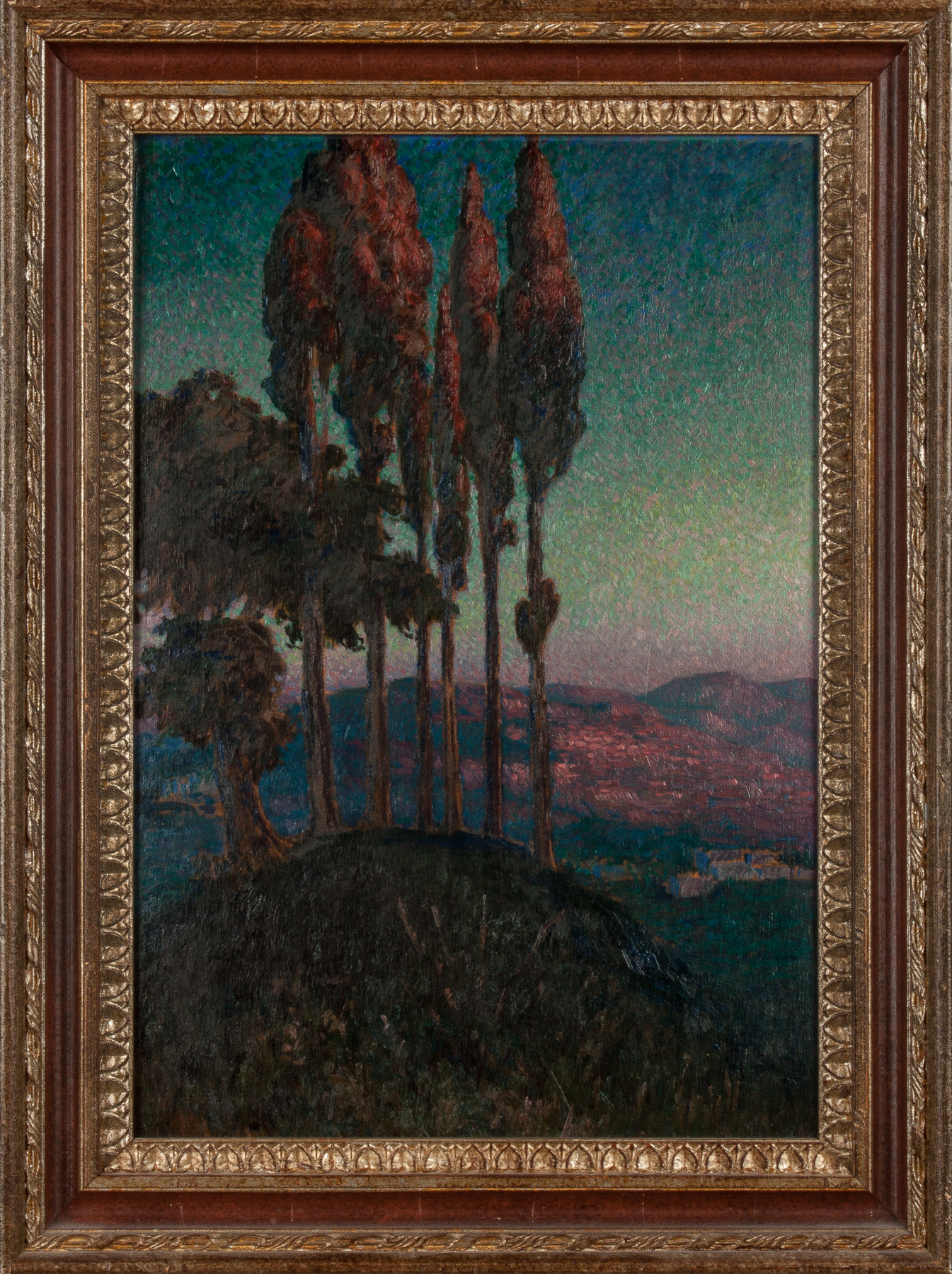 Appraisal: Painting of Hillside Poplars at Sunset th Century American School