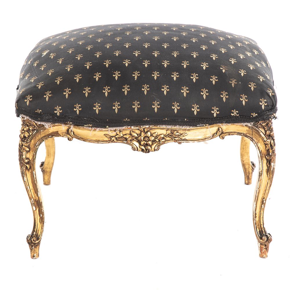 Appraisal: Louis XVI Style Carved Giltwood Ottoman in H in W