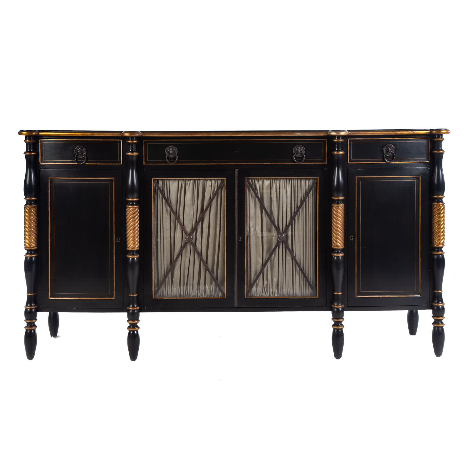 Appraisal: HICKORY WHITE FEDERAL STYLE BUFFET CONSOLE th century ebonized wood