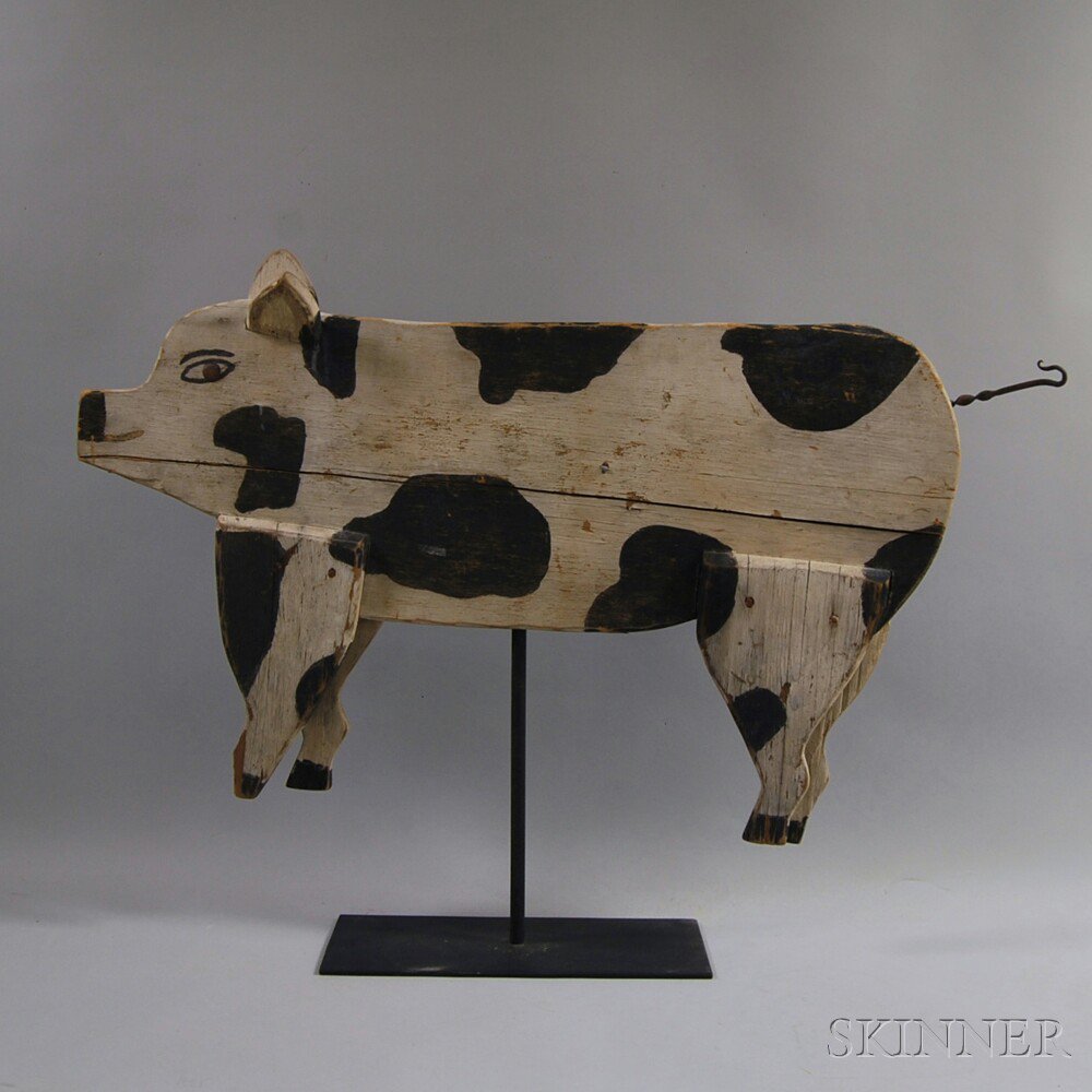 Appraisal: Folk Art Painted Wooden Pig on Stand th century ht