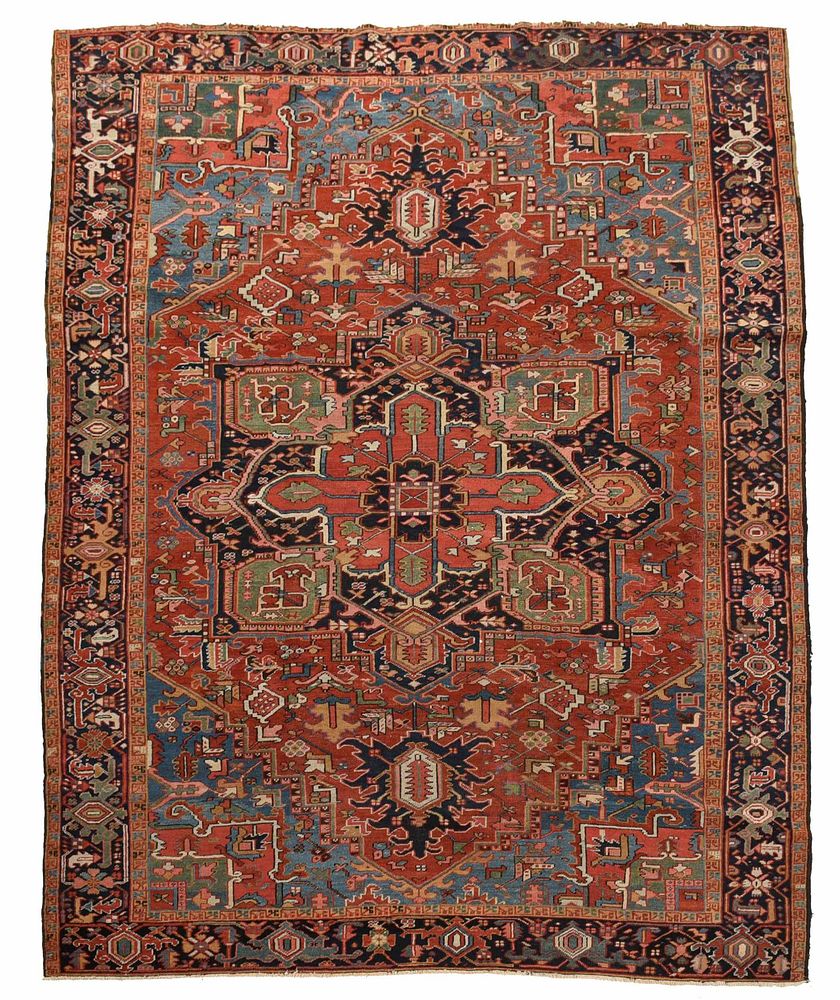 Appraisal: Heriz Carpet mid th century central polygonal medallion with blues