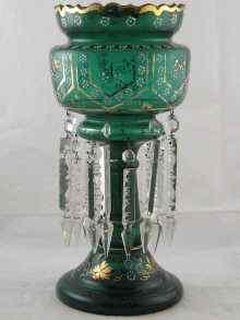 Appraisal: A large green Victorian lustre with gilt and enamelled decoration