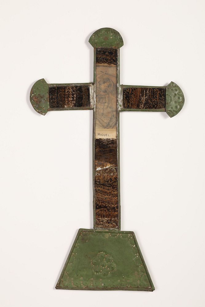 Appraisal: Tin Cross with Painted Panels ca New Mexico Tin Cross