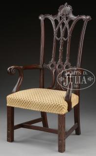 Appraisal: CHIPPENDALE STYLE BENCHMADE CARVED MAHOGANY ARMCHAIR Late th early th