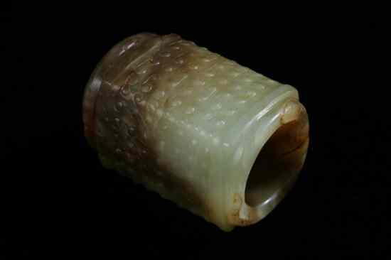 Appraisal: CHINESE CELADON AND CAF -AU-LAIT JADE CONG Yuan Ming Dynasty