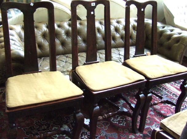 Appraisal: Three George I oak single chairs with turned stretchers