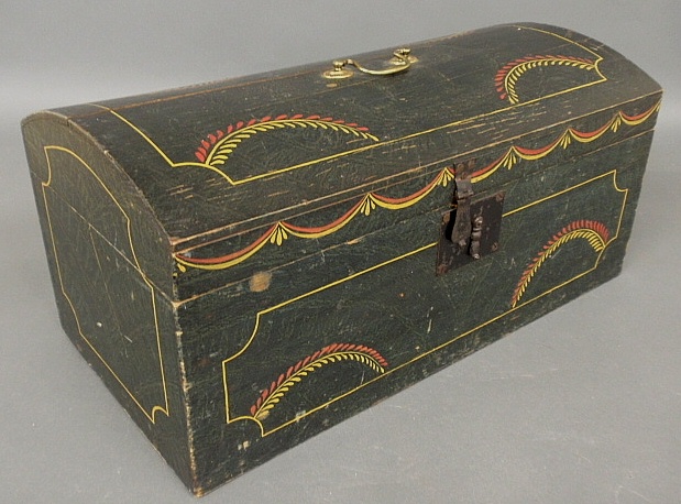 Appraisal: - Green painted dome-lid storage box c with original paint