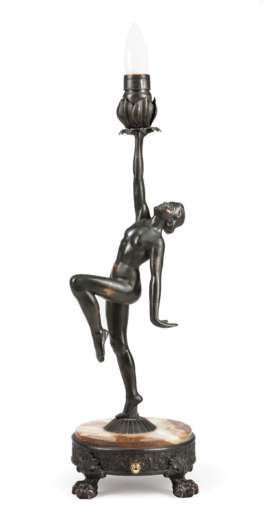 Appraisal: Art Nouveau Bronze Figural Lamp cast as a female nude