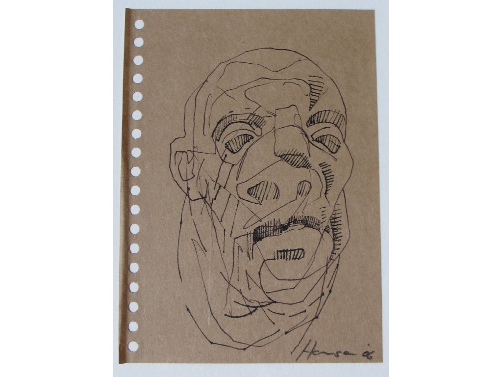 Appraisal: PETER HOWSON OBE b HEAD OF A MAN Ink sketch