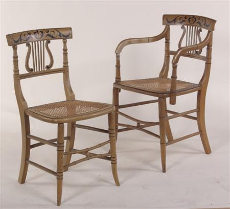 Appraisal: A set of five Regency faux bamboo chairs each with