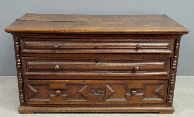 Appraisal: - Continental oak chest th c with three long drawers