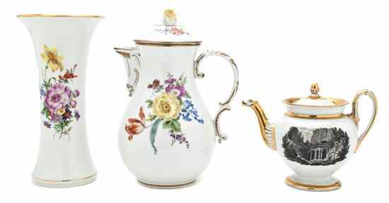 Appraisal: A Group of Three Meissen Porcelain Articles comprising a vase