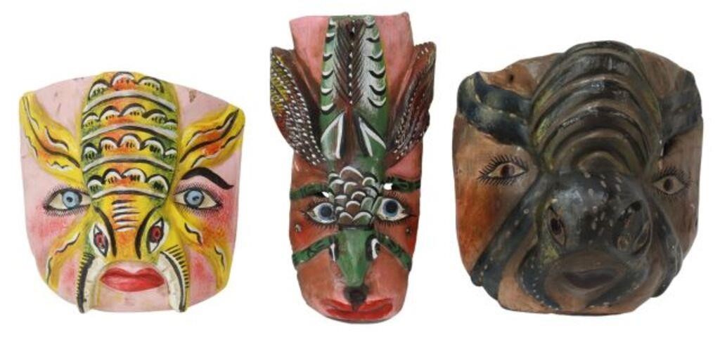 Appraisal: lot of Mexican folk art polychromed carved wood dance masks