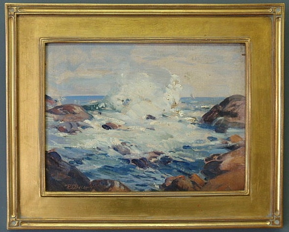 Appraisal: Oil on artist board seascape painting th c signed R