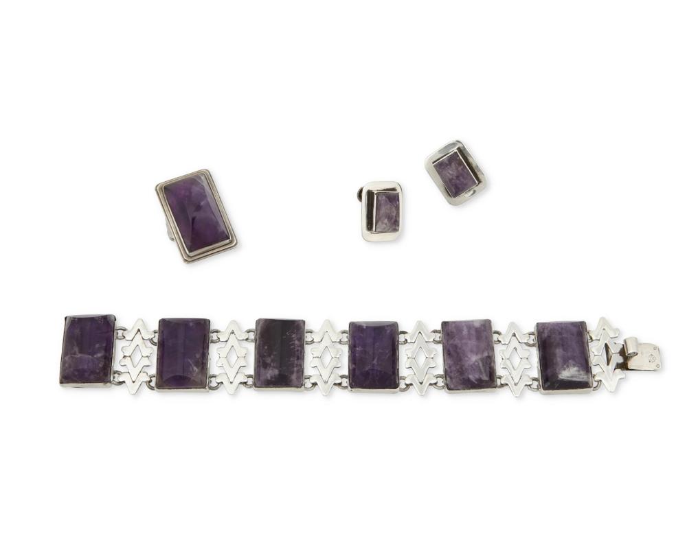 Appraisal: A group of Fred Davis silver and amethyst jewelry Fred