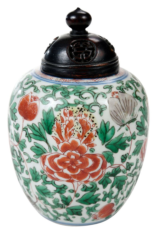 Appraisal: Chinese Wucai Enameled Porcelain Jar with Cover probably late Ming