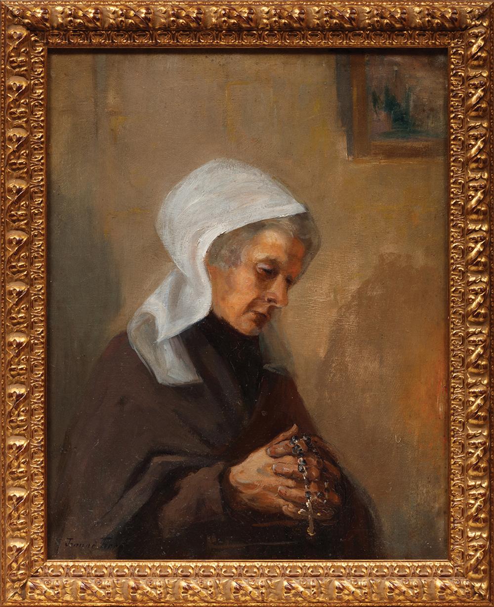 Appraisal: Continental School th c Woman with a Rosary oil on