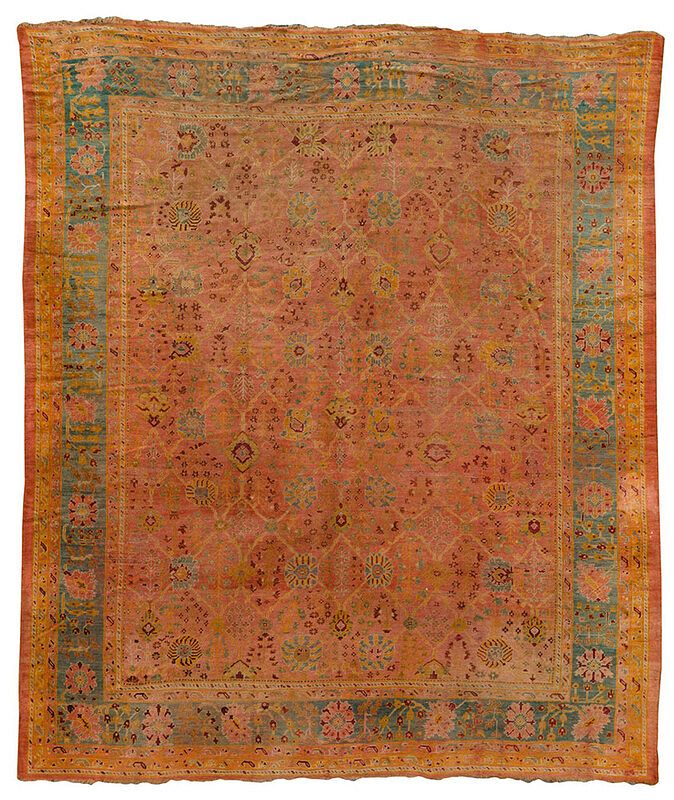 Appraisal: Oushak Carpet Anatolia circa light orange field with yellow connected