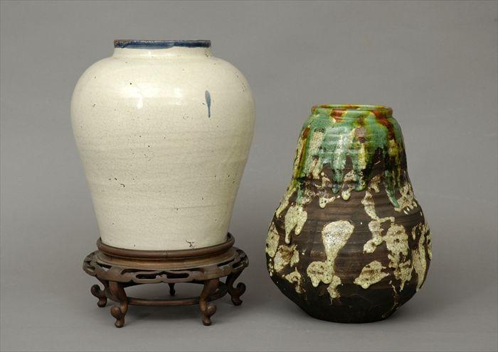 Appraisal: Korean Crackle Glaze Porcelain Vase Together with a Japanese vase