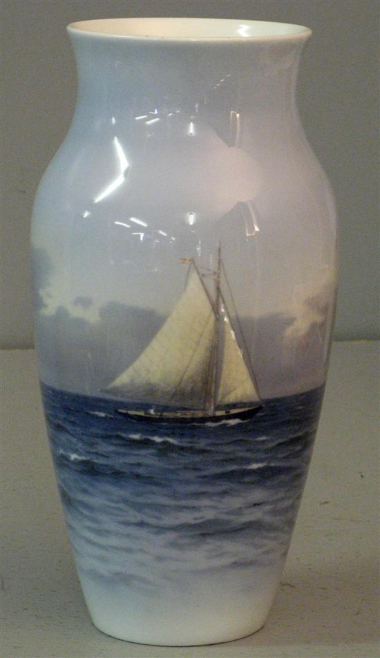 Appraisal: Royal Copenhagen vase decorated with a sailing boat h in