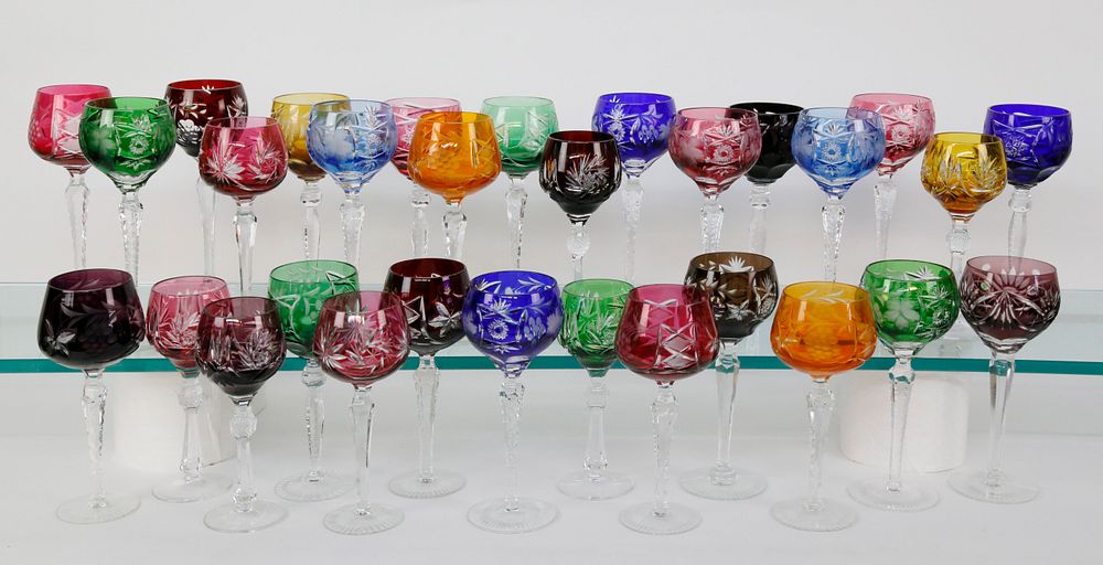 Appraisal: Assorted Bohemian Czech Overlay Cut Crystal Wine Goblets th Century