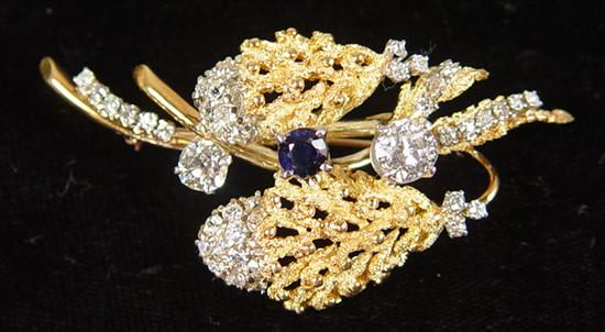 Appraisal: Ladies K Gold Diamond Sapphire Brooch ct total diamond weight