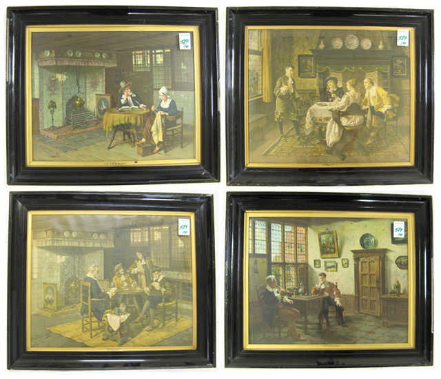 Appraisal: FOUR DUTCH COLOR PRINTS depicting th century interior scenes titled