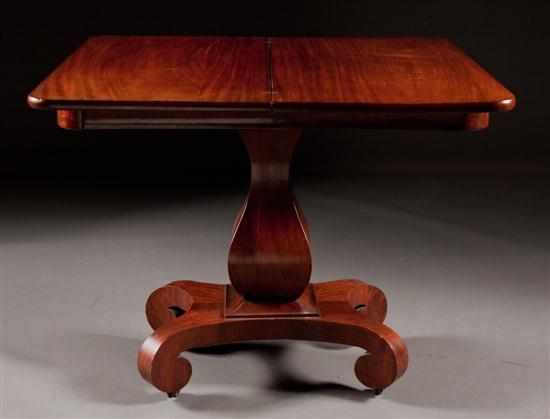 Appraisal: American Restoration mahogany flip-top games table circa with scroll feet