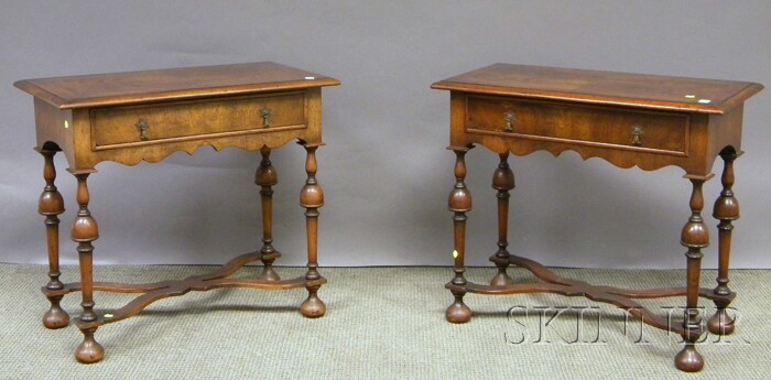 Appraisal: Pair of William Mary-style Walnut Veneer One-drawer Side Tables with