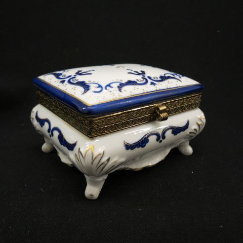 Appraisal: Porcelain Dresser Box footed cobalt and gold decor x