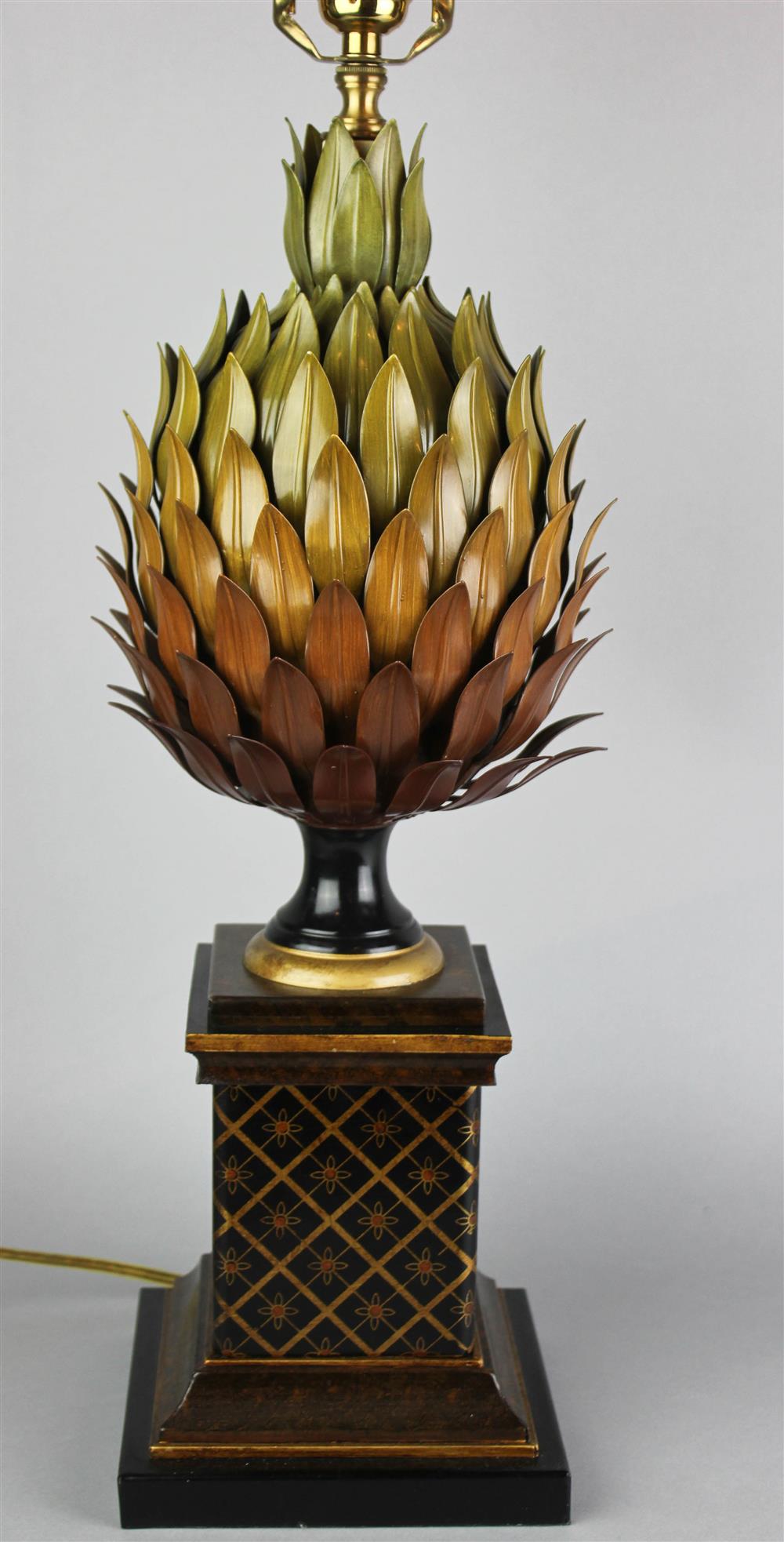 Appraisal: BRADBURN GALLERY PINEAPPLE LAMP painted metal pineapple on a painted