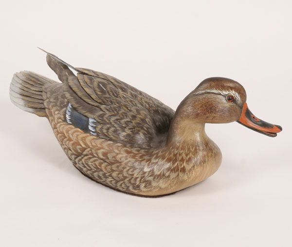 Appraisal: Artist duck decoy with reticulated carved wings signed C Burns