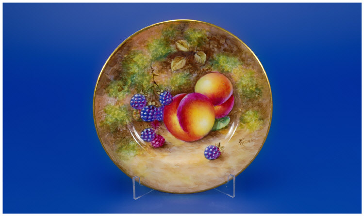 Appraisal: Royal Worcester 'Fruit' Plate Hand Painted Peaches and Loganberries amidst