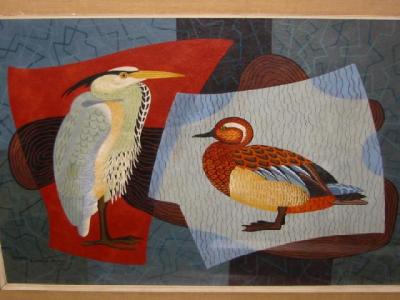 Appraisal: GEORGE ELMSLIE OWEN - Heron and Duck gouache pen and