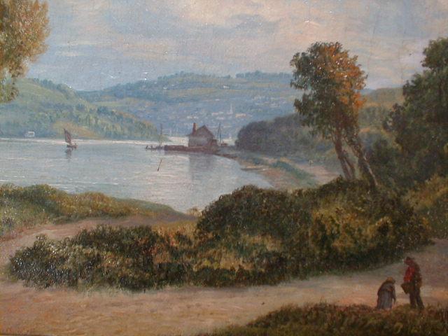 Appraisal: R Landeryou Summer lake land landscape with figures on a