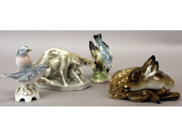 Appraisal: Collection of porcelain figurines including a sleeping fawn by Rosenthal