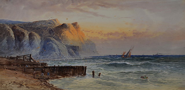 Appraisal: WILLIAM HENRY EARP b Coastal sunset with shipping signed watercolour