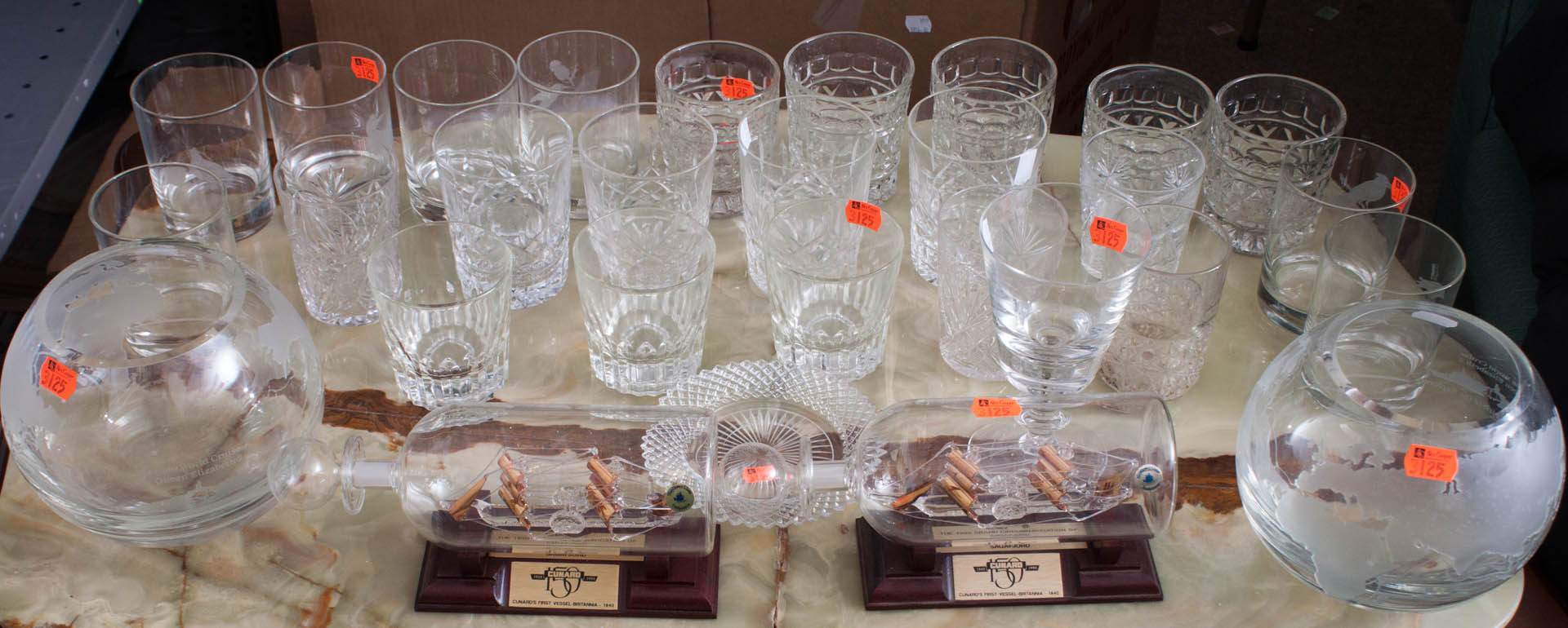 Appraisal: Assortment of glassware including souvenir bowls assorted glasses and ships