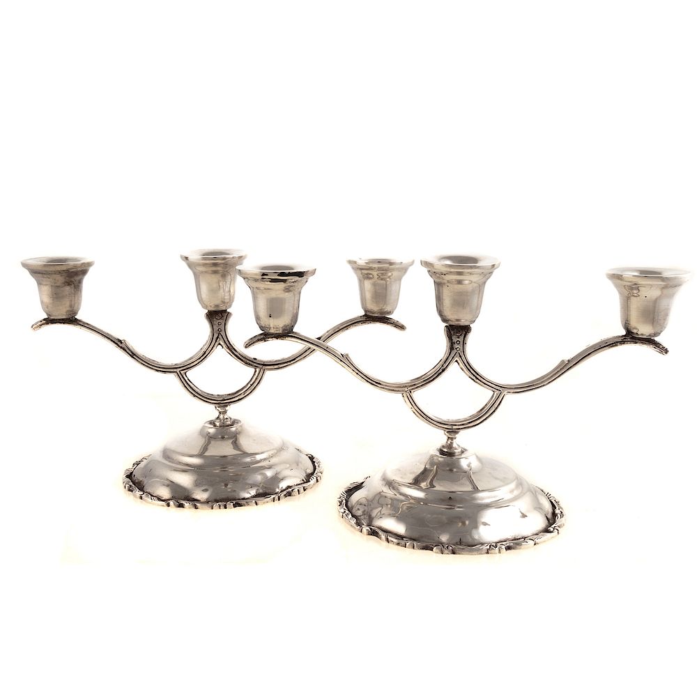 Appraisal: Pair Mexican Sterling Silver -Light Candelabra Post LRL maker's mark