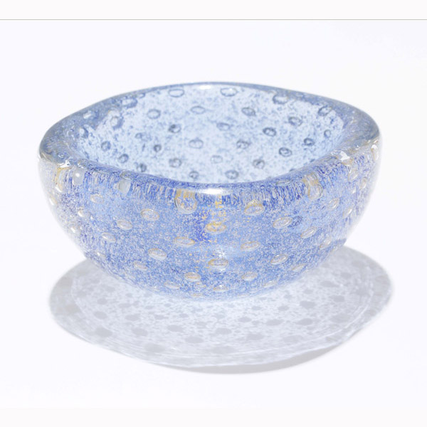 Appraisal: Venini blue sommerso Scarpa bowl with controlled bubble pattern Acid