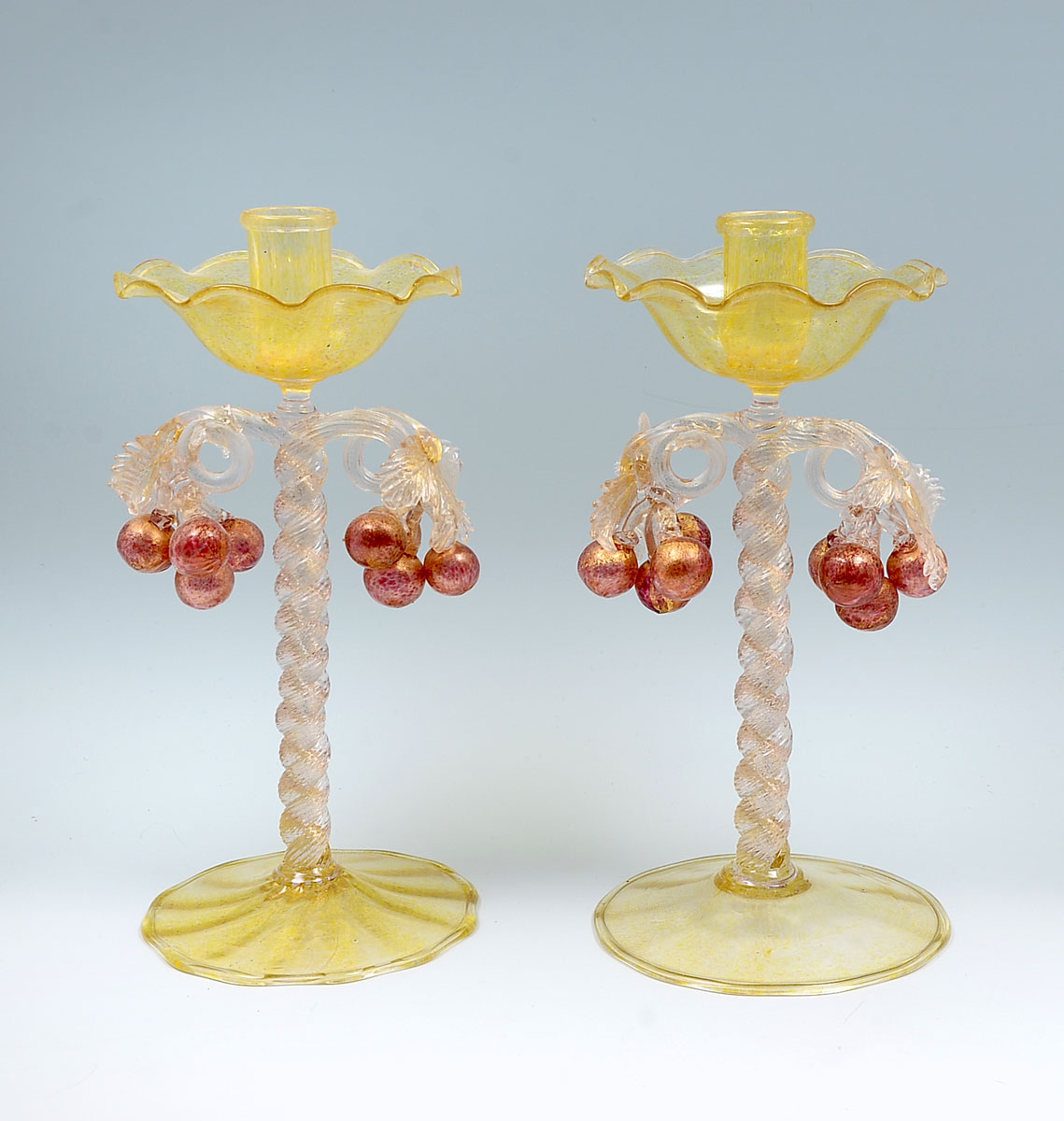 Appraisal: PAIR OF VENETIAN ART GLASS CANDLE STICKS Venetian art glass