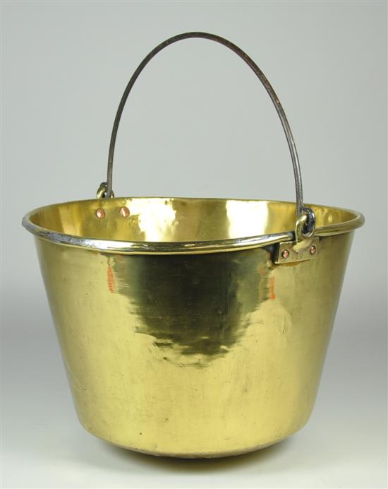 Appraisal: Brass Jelly Pan th Century Iron swing handle and brass