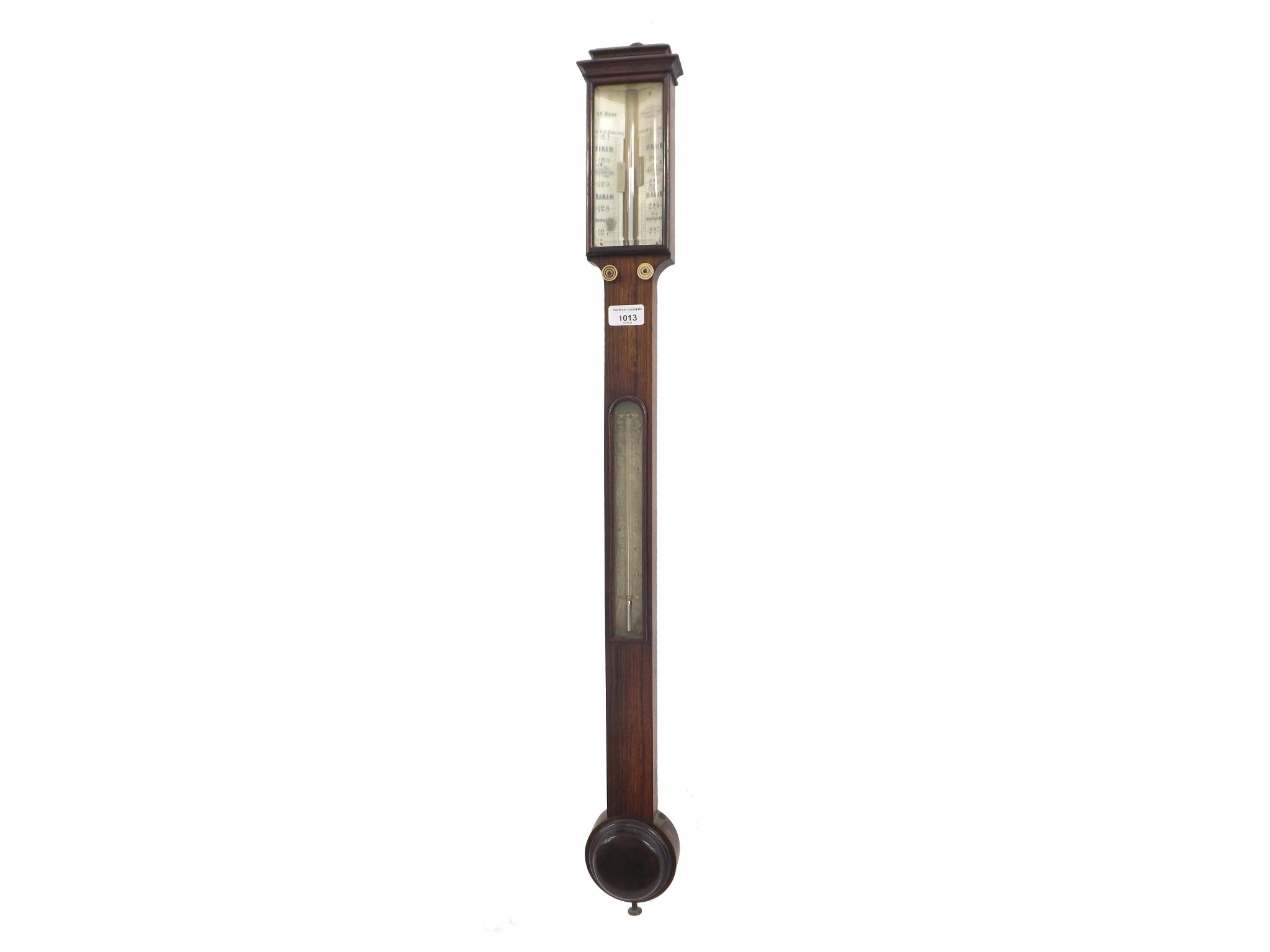 Appraisal: Rosewood stick barometer the angled scale signed I Deck Cambridge