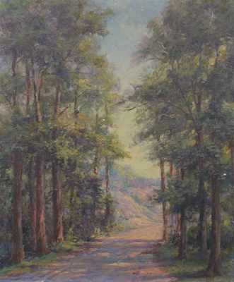 Appraisal: William H Krippendorf American b Forest path Oil on board