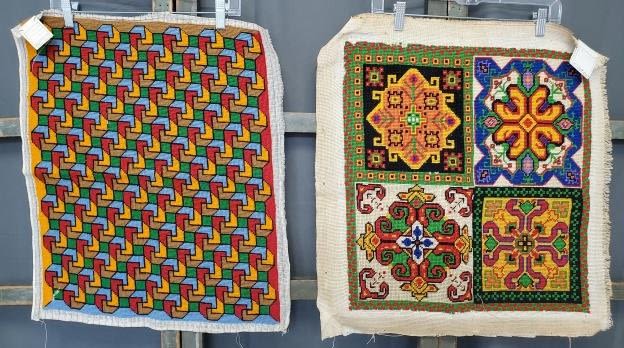 Appraisal: Two antique needlepoint pillow pieces Includes a tessellating or interlocking