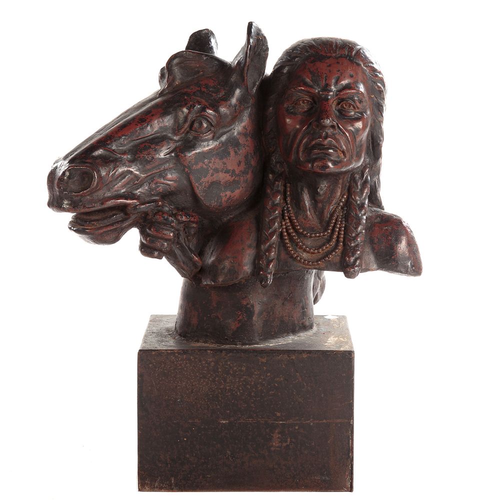 Appraisal: Painted Cast Iron Indian Brave Steed Bust of Indian Brave