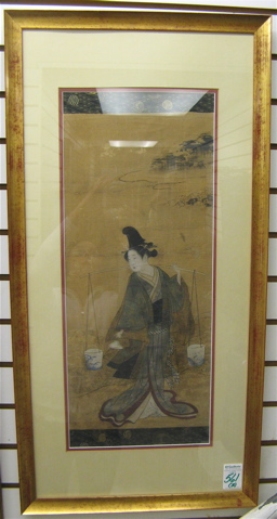 Appraisal: TWO JAPANESE PAINTINGS ON RICE PAPER mixed media The first