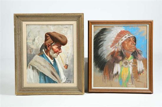 Appraisal: TWO FRAMED PORTRAITS Pastel of an American Indian chief signed