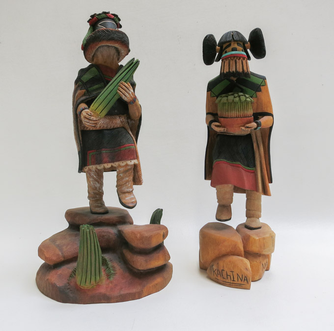 Appraisal: TWO NATIVE AMERICAN KACHINA DOLLS each hand carved wood with