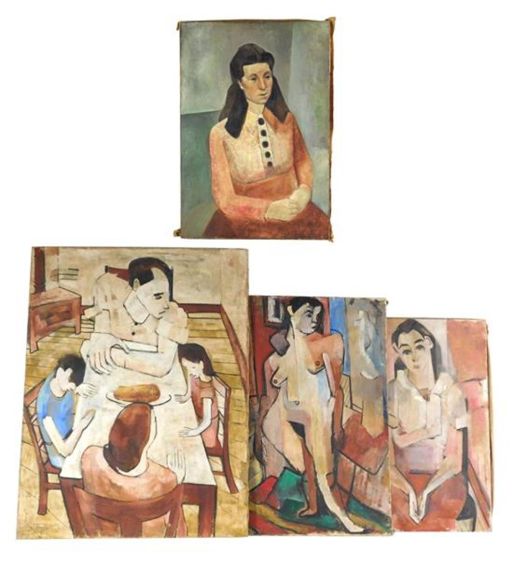 Appraisal: Four mid- th C unframed oils on canvas one monogrammed